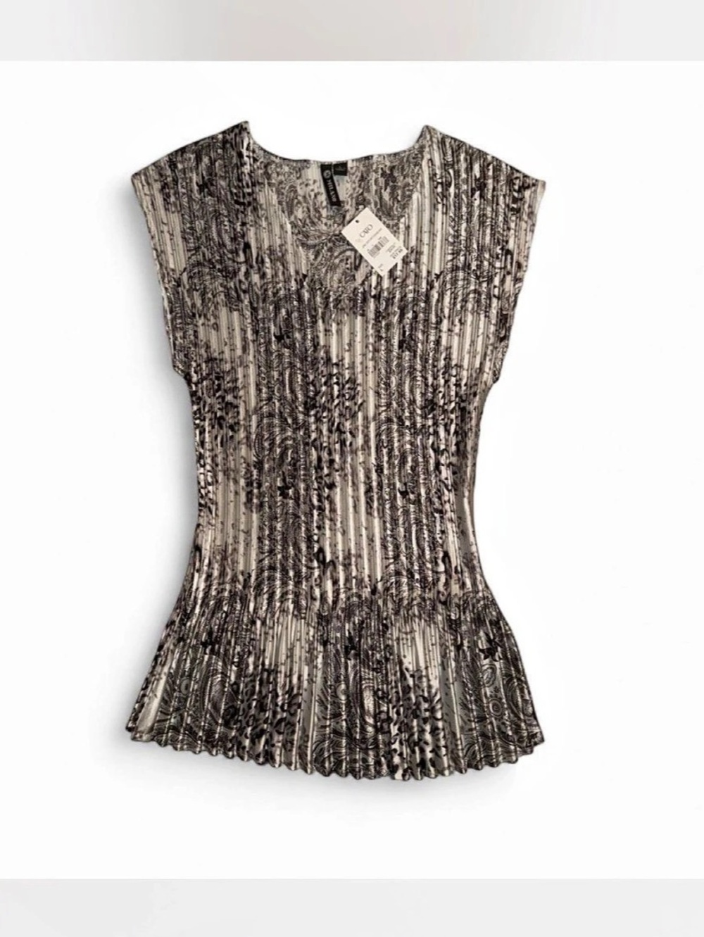 Milano Sportywear 7460 Pleated Tunic in Gray & Black Size Large NWT